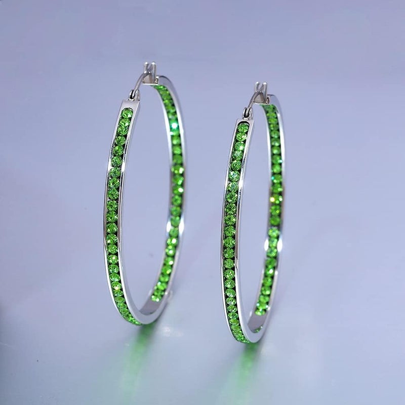 CiNily Mult-colors Crystal Stainless Steel Hoop Earring for Women Hypoallergenic Jewelry for Sensitive Ears Large Big Hoop Earrings 2" - Image 2